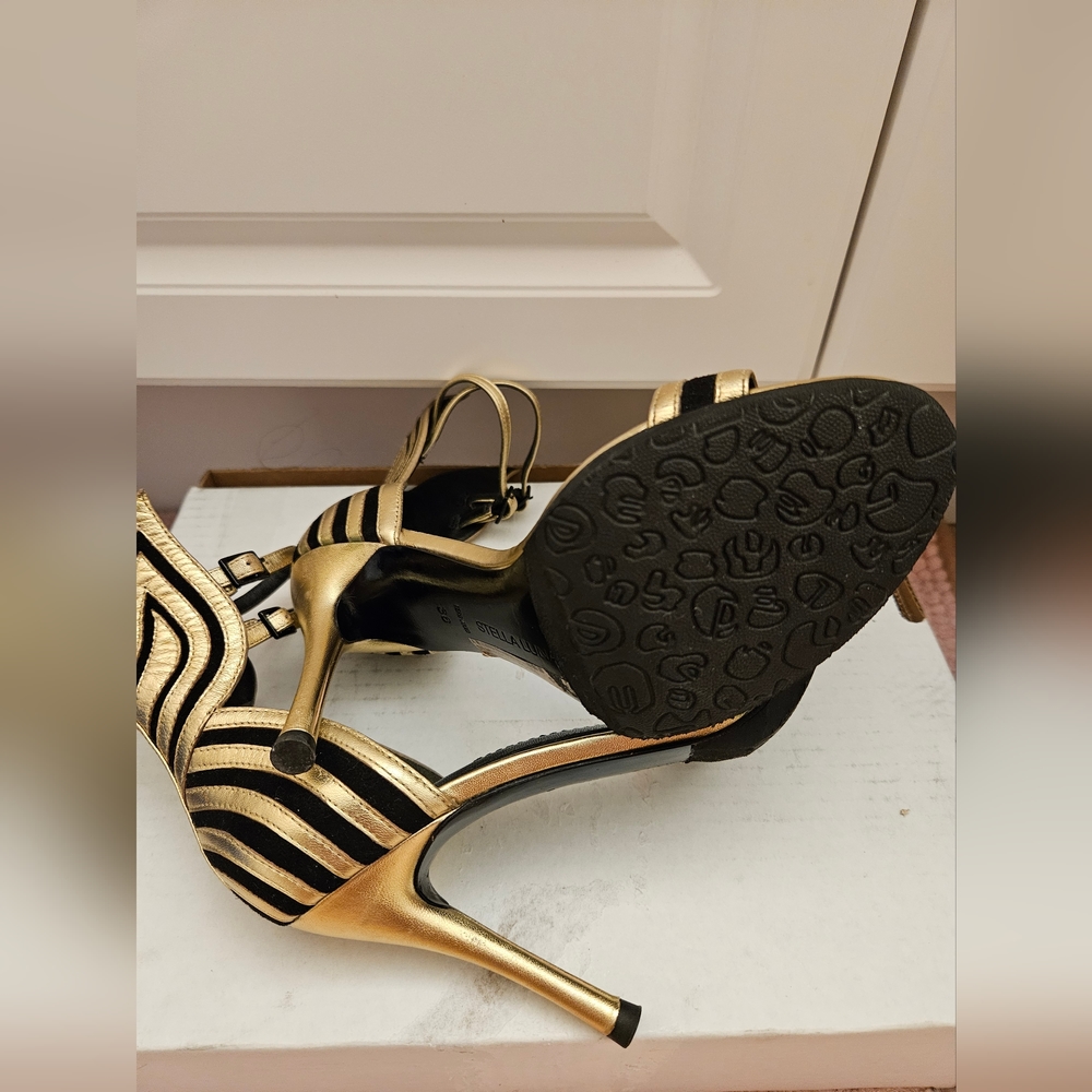 StellaLuna Gold Wings Leather Double Buckle Strap Heel Sandals - Picture 11 of 16